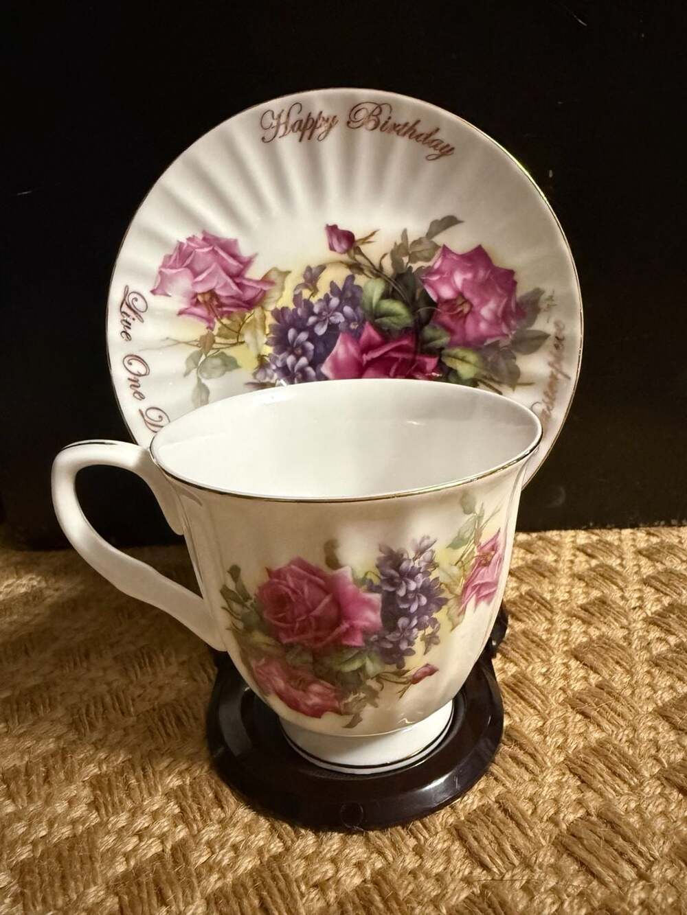 Dynasty by Royal Patrician Fine Bone China 'Happy Birthday' Floral Teacup and Sa